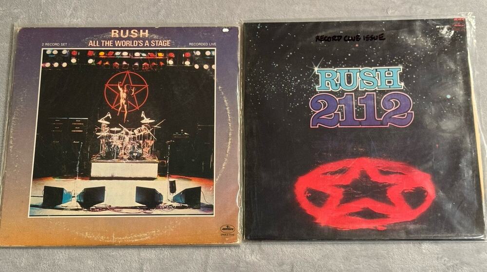 Rush 2112 Record Club Issue All The World’s A Stage Live Vinyl LP Record Lot VTG